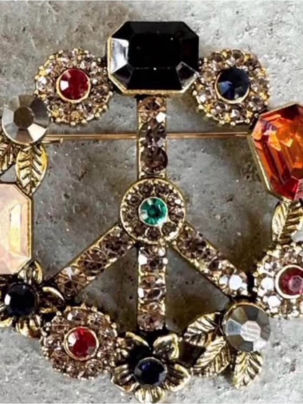 Multicolor Crystal Peace Sign Brooch - Pin Women's Jewelry